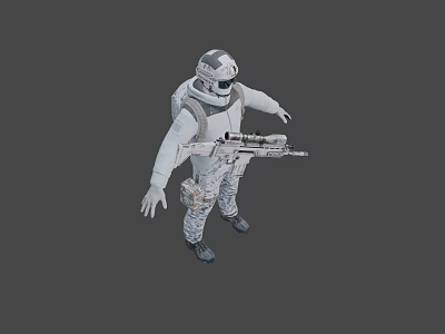 Man in White Spacesuit Holding Futuristic Gun in Standing Pose 3d model