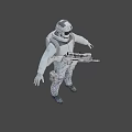 Man in White Spacesuit Holding Futuristic Gun in Standing Pose