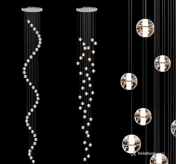 Modern Crystal Chandelier Design With Spherical Glass Balls And Hanging Beads For Interior Decor 3d model 