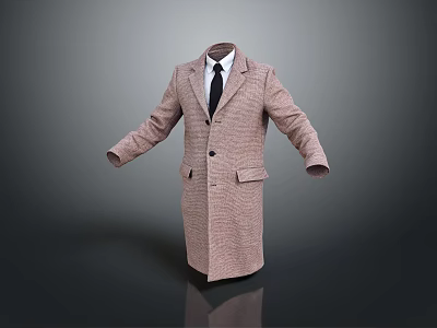 Classic Plaid Long Coat For Men With Formal Shirt And Tie 3d model