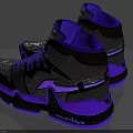 High Top Gray Black Purple Sneakers With Textured Upper Purple Laces And Black Sole
