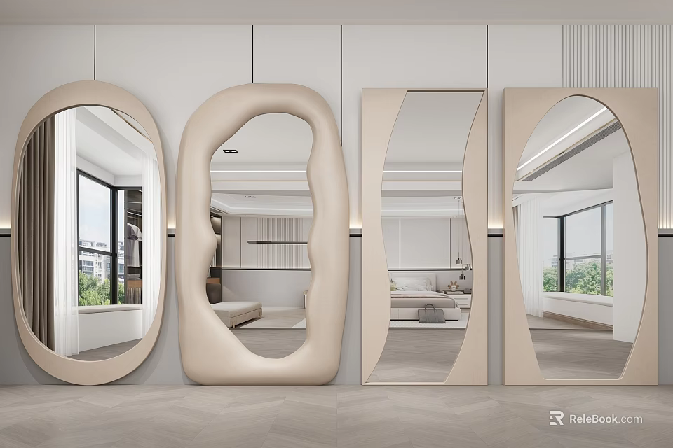 Oval And Geometric Shaped Decorative Mirrors For Modern Interior Walls 3d model 