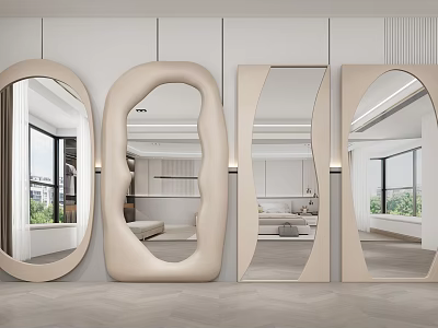 Oval And Geometric Shaped Decorative Mirrors For Modern Interior Walls 3d model