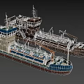 Two Ships Including New Blue White Vessel With Deck Pipes And Old Rusty Black Hull