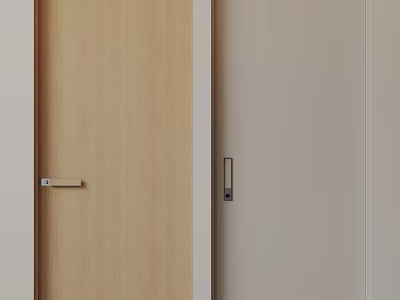 Modern Simple Swing Doors With Wooden And Light Gray Finish And Metal Handles 3d model