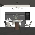 Modern Home Dining Room Rock Board Island Table Dining Table and Chair Combination Wine Cabinet Chandelier Ornaments Refrigerator 3d model