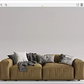 Brown Leather Two Seater Sofa With Gray Pillows And Soft Blanket 3d model