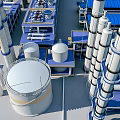 Industrial Equipment In Modern Industrial Facility With Tall Columns Storage Tanks And Pipes