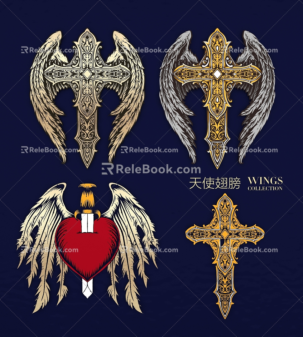 Angel wings decorative wings European hollow carved cartoon hand-painted decorative pattern 3d model