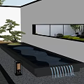 Modern Zen Garden Ornament With Black Stone Waterfall Pool Gravel Bonsai Pine And Lantern Accent