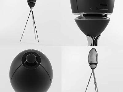 Sleek Modern Black Headphone Speaker With Spherical Design And Tripod Stand 3d model