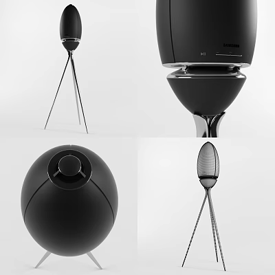 Sleek Modern Black Headphone Speaker With Spherical Design And Tripod Stand 3d model