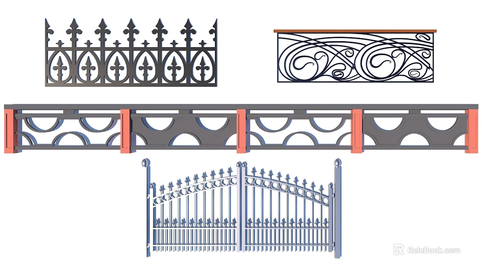 Decorative Metal Fence And Gate Designs Featuring Ornate Scrollwork And Classic Patterns 3d model 