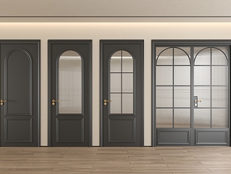 Modern door combination single door double door 3d model