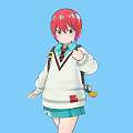 Girl With Red Hair Wearing White Sweater Green Skirt Tie And Backpack