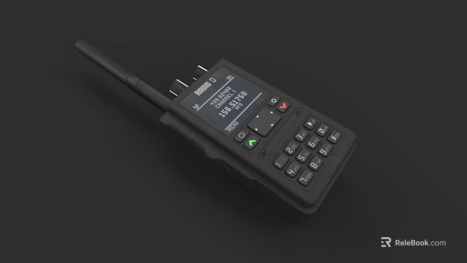 Handheld Black Walkie Talkie With Display Screen Keypad And Antenna 3d model 