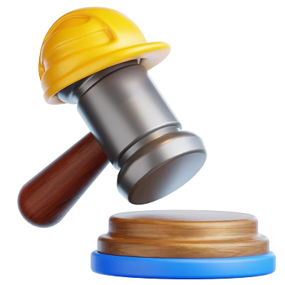 Yellow Hard Hat Placed On Metal Hammer With Wooden Handle And Base For Hardware Tools 3d model