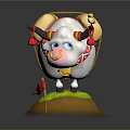 Cute Cartoon Sheep With Big Horns Red Balls Red White Patterned Body Green Grass Brown Base