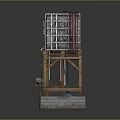 Simple Building Structure With Wooden Frame Plastic Water Tank Ladder And Pipes