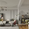 Elegant Modern Living Dining Room Interior With Sofa Dining Table And Pendant Lights