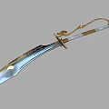 Ornate Decorative Sword As Ancient Weapon With Golden Hilt And Shiny Iridescent Blade