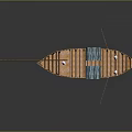 Traditional Wooden Boat Model With White Figures Blue Cushions And Oars