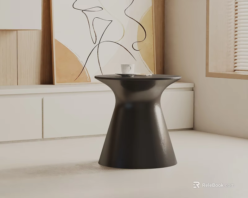 Sleek Black Modern Side Table In Minimalist Interior With Wall Art And Decorative Accent 3d model 