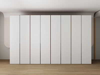 Modern White Integrated Wardrobe Design With Sleek Sliding Doors In Neutral Room Interior 3d model