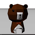 Origami Style Brown Bear Figurine With Red Bow Tie And Swing Door Design