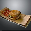 Burger King Hamburger With Sesame Seed Bun Fresh Lettuce And Tomato On Wrapper