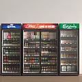 Three Commercial Beverage Refrigerators Featuring Branded Logos Fully Stocked With Bottled Drinks 3d model