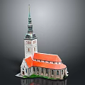 Historic Church Building With Tall Spire And Red Roof Architecture