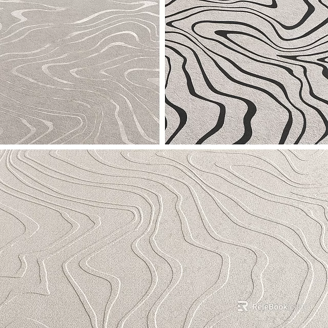 Square Rugs In Light And Dark Tones With Wave Textures 3d model 