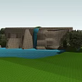Garden Landscape Design With Waterfall Lush Green Grass And Surrounding Trees
