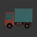 Red Cab Teal Cargo Box Cartoon Style Truck With Reflection 3d model