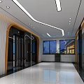Modern Elevator Hallway Interior With Sleek Flooring Decorative Lighting And Large Windows 3d model
