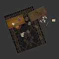 Architectural Interior Featuring Wooden Table Chair Bookshelf And Scattered Papers On Rug