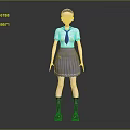 Anime Style School Girl Character In White Shirt Black Tie And Grey Pleated Skirt