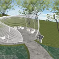 Modern White Pergola Structure With Seating Area Near Water And Trees