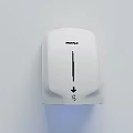 Public Restroom White SSWW Hand Dryer with Blue Airflow on Gray Wall