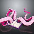 Open Book With Purple Cover And Pink Octopus Tentacles On Black Background With Reflection