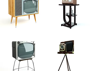 Vintage Television Sets with Wooden Frame and Metal Stand Classic Retro Design 3d model