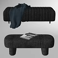 Modern Gray Upholstered Sofa Bench With Soft Blue Blanket Magazines And Wooden Legs