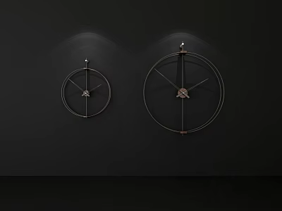 Two Minimalist Metal Frame Clocks on Black Background with Large and Small Sizes 3d model