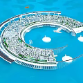 Modern Circular Urban Architecture Model With Green Spaces And Waterfront Design
