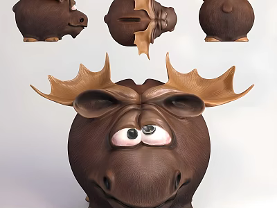 Cartoon Moose Game Movie Character With Big Antlers And Expressive Eyes 3d model