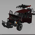 Red Modified Off-Road Vehicle With Open Doors Hood Roof Rack And Large Tires