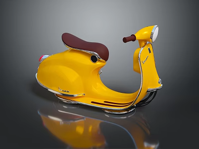 Vintage Yellow Motorcycle Scooter with Brown Seat and Silver Accents 3d model