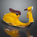 Vintage Yellow Motorcycle Scooter with Brown Seat and Silver Accents