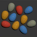 Decorative Ornament Set With Colorful Foil Wrapped Shiny Multi Colored Easter Eggs On Black Background